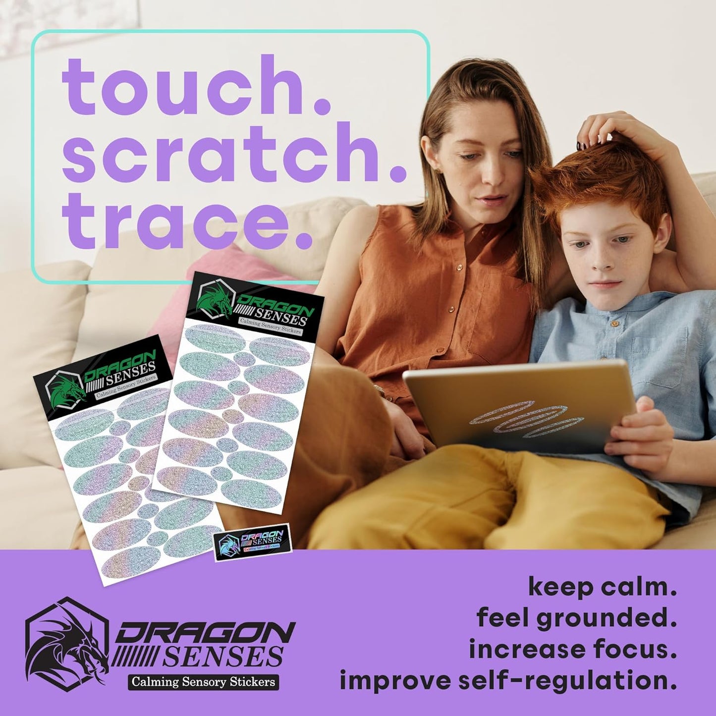 Dragon Senses Calm Strips for Anxiety Sensory Stickers, Textured Stickers with Enhance Sensory Soothing & Calming Effect for Special Needs