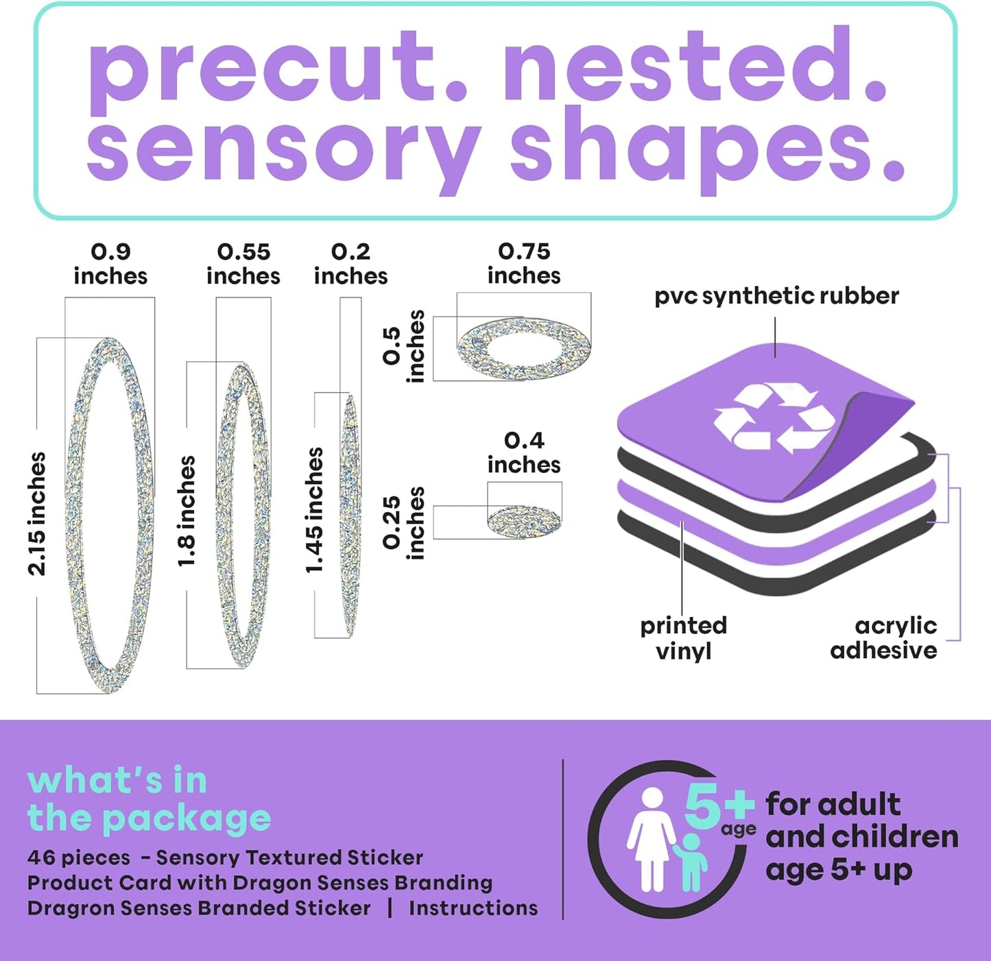 Dragon Senses Calm Strips for Anxiety Sensory Stickers, Textured Stickers with Enhance Sensory Soothing & Calming Effect for Special Needs