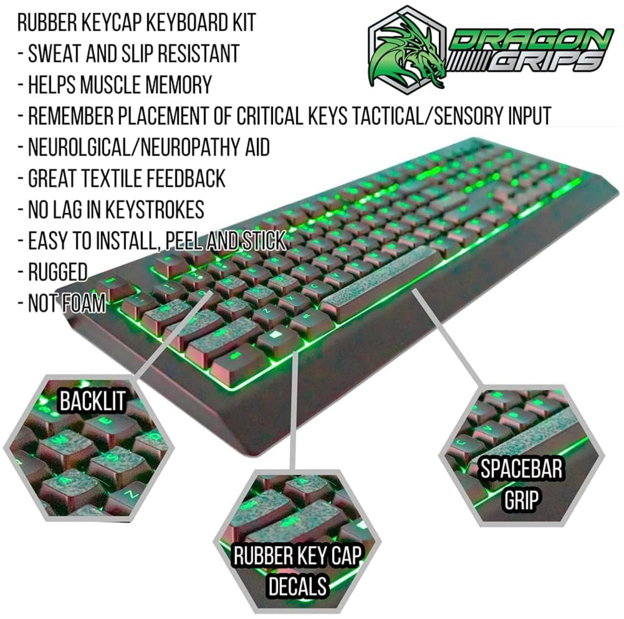 Gaming Keyboard Grips 35pc Set by Dragon Grips